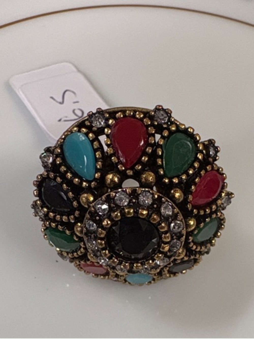 Retro Turkish Multicolor Crystal Dome Statement Ring, size 6.5